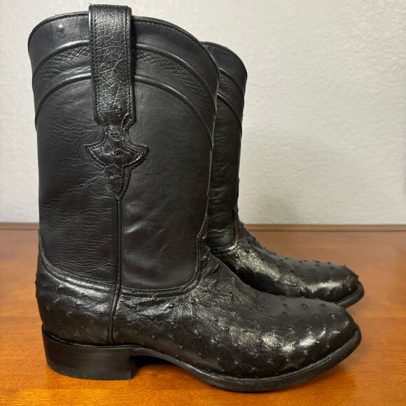 JRC & Sons Men's Miguel Full Quill Exotic Ostrich Roper Boot Black Size 9 D EUC - Picture 7 of 10